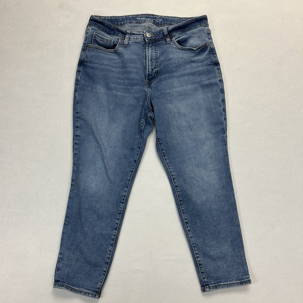 Old Navy High Rise OG Straight Jeans Womens 14 Short Blue Mid Wash Stretch Denim